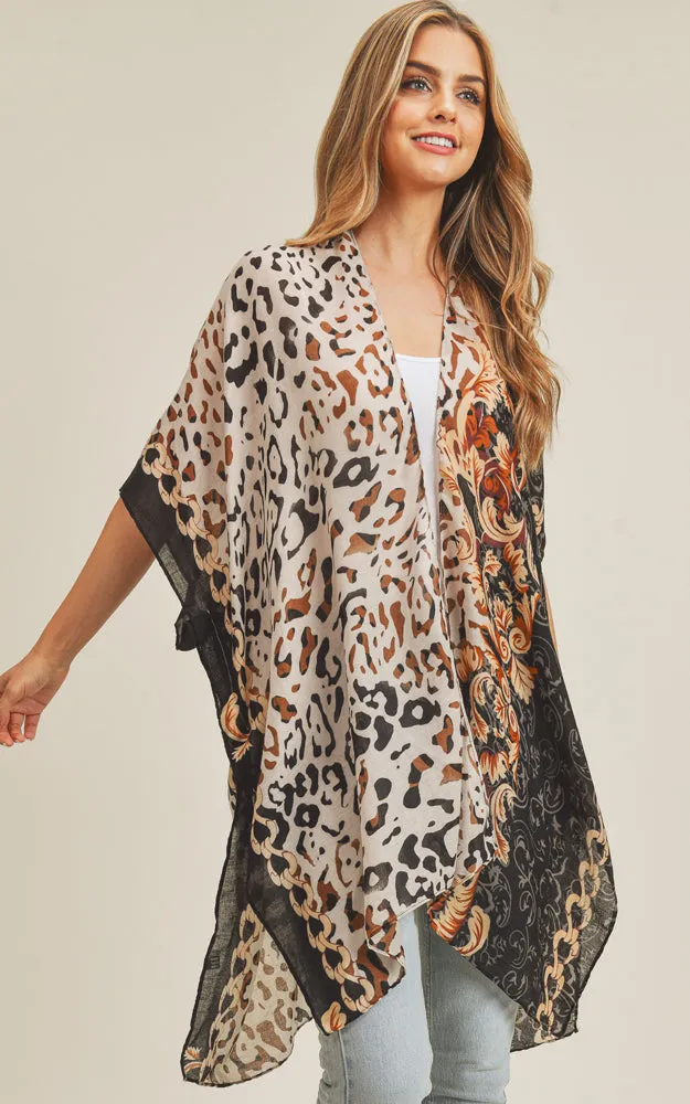 MS0227 Animal & Multi Mixed Print Cover Up Kimono