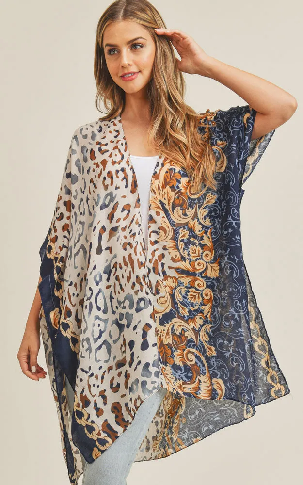 MS0227 Animal & Multi Mixed Print Cover Up Kimono