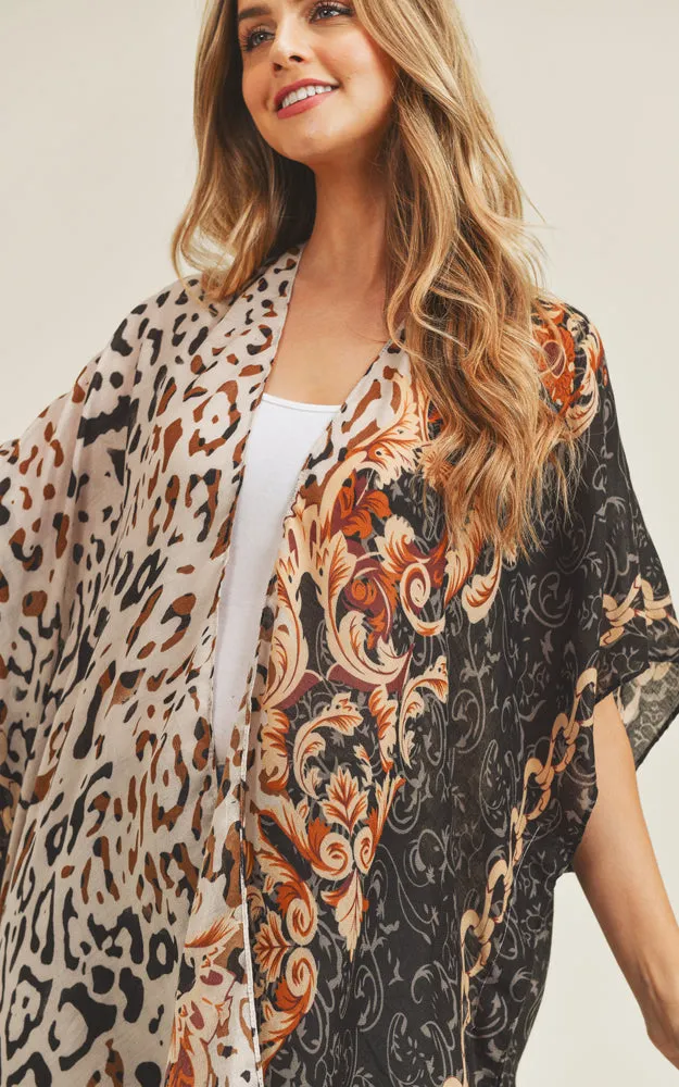 MS0227 Animal & Multi Mixed Print Cover Up Kimono