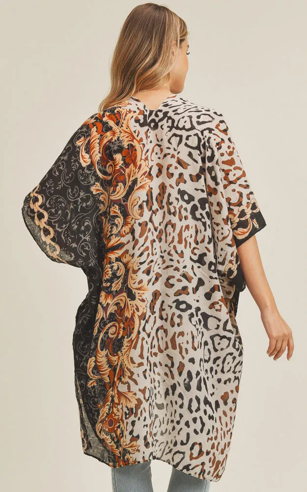 MS0227 Animal & Multi Mixed Print Cover Up Kimono