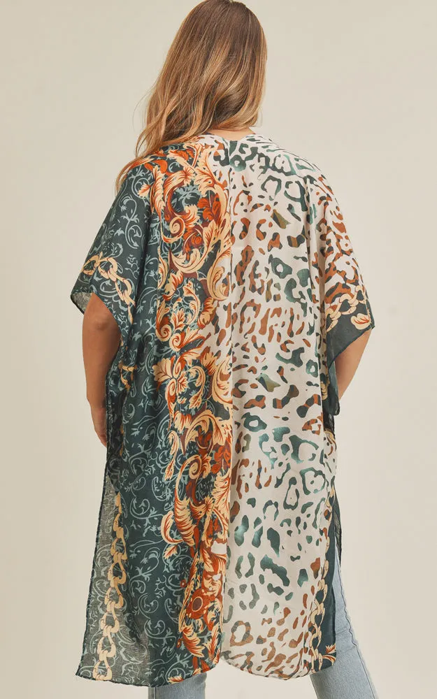 MS0227 Animal & Multi Mixed Print Cover Up Kimono
