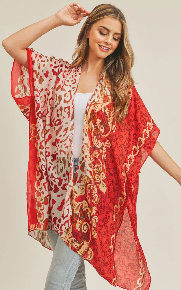MS0227 Animal & Multi Mixed Print Cover Up Kimono