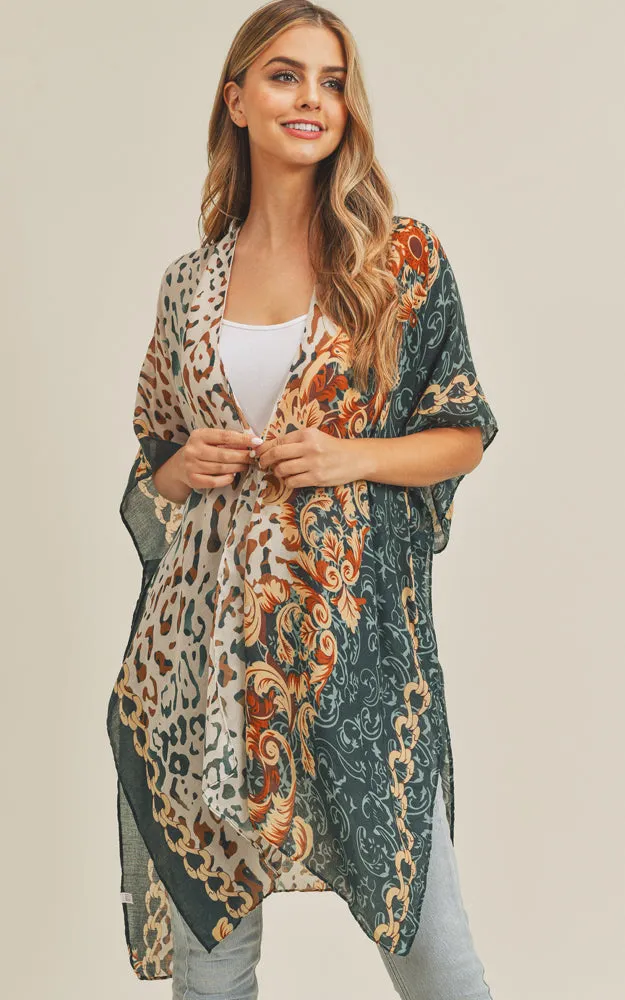 MS0227 Animal & Multi Mixed Print Cover Up Kimono