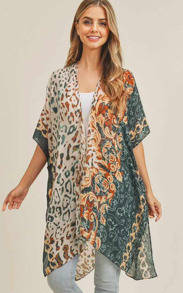 MS0227 Animal & Multi Mixed Print Cover Up Kimono