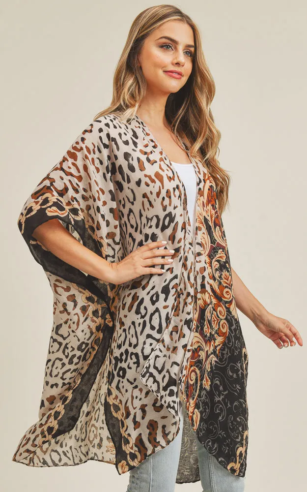 MS0227 Animal & Multi Mixed Print Cover Up Kimono