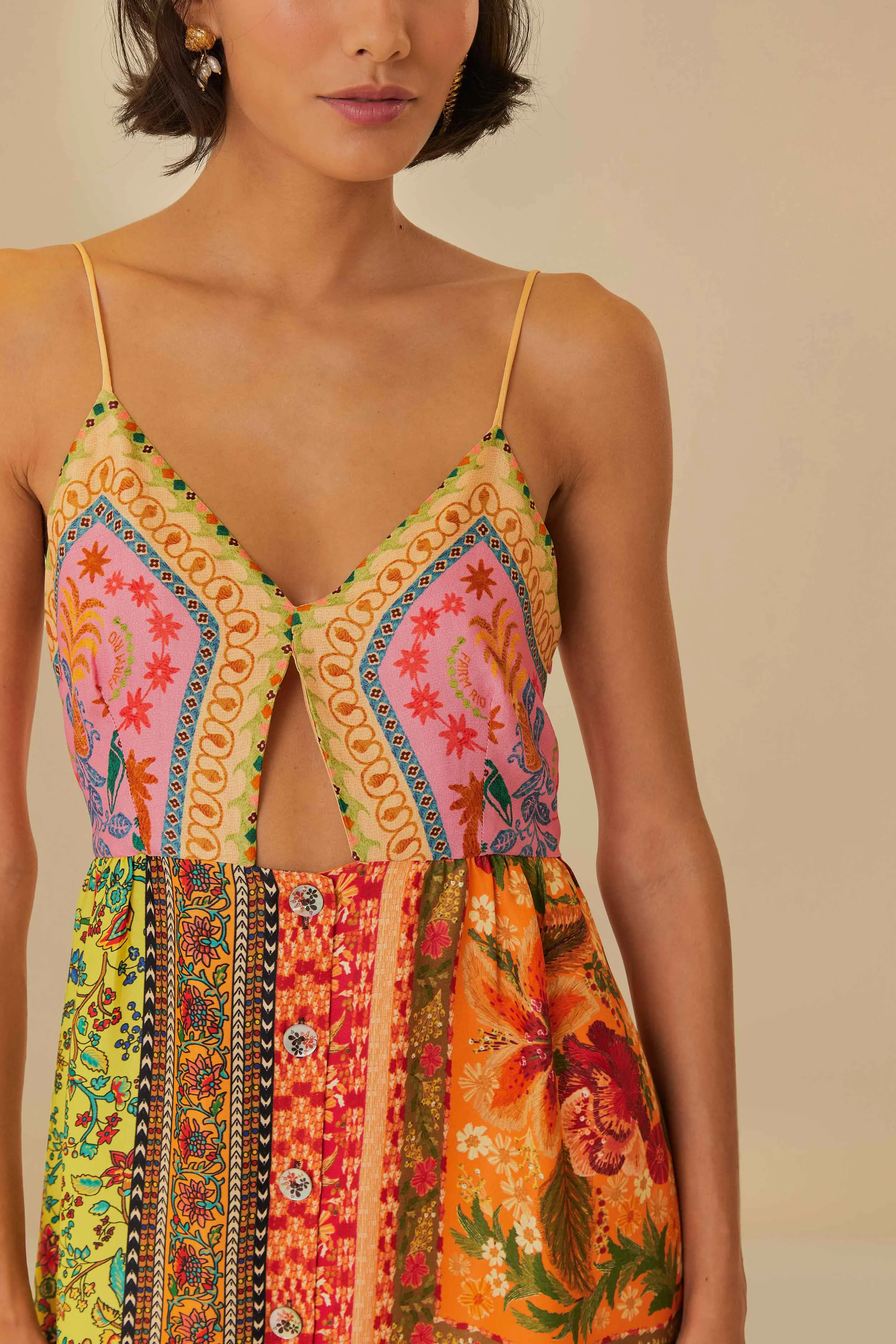 Multicolor Mixed Scarves Lenzing™ Ecovero™ Viscose Midi Dress