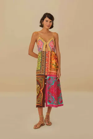 Multicolor Mixed Scarves Lenzing™ Ecovero™ Viscose Midi Dress