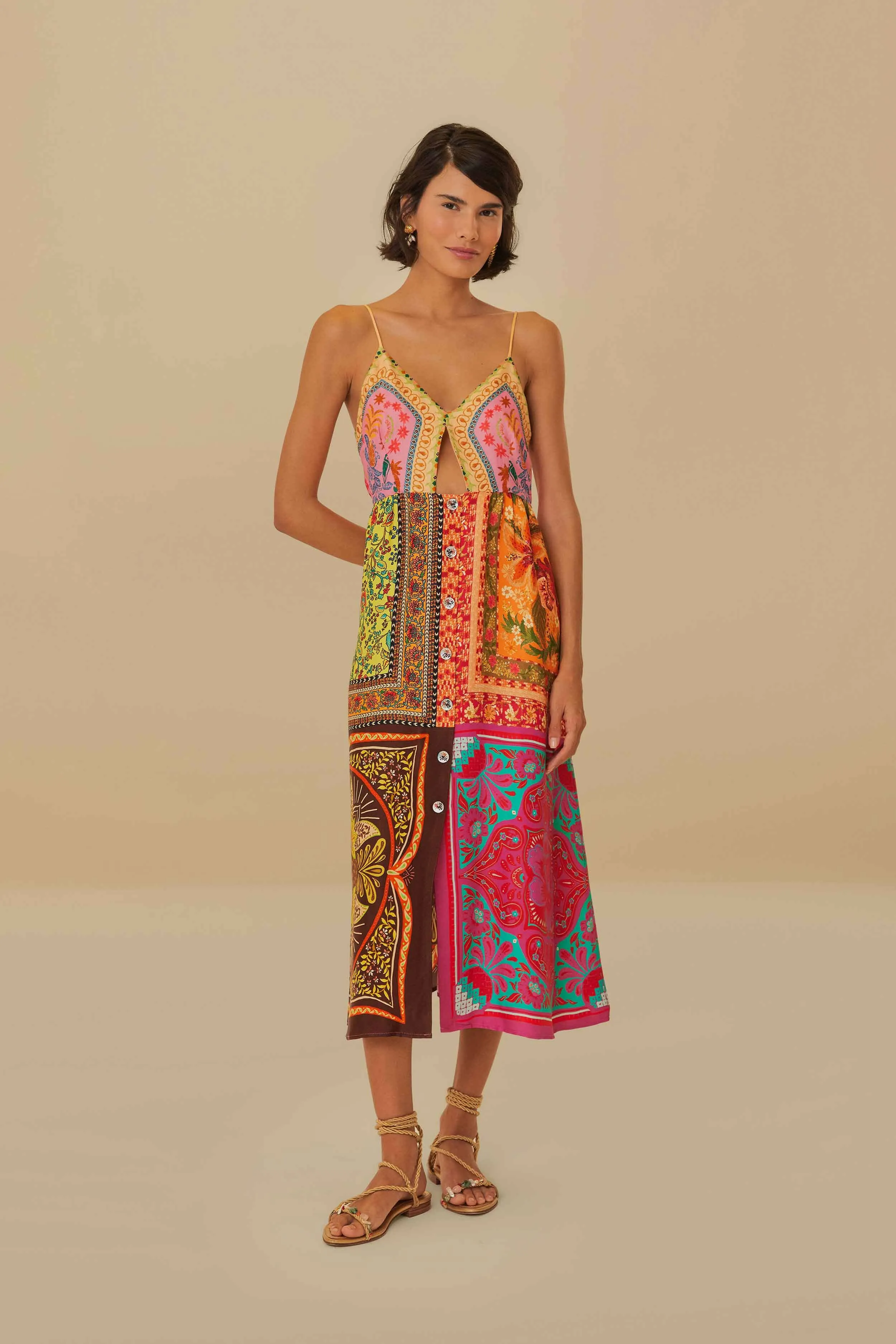 Multicolor Mixed Scarves Lenzing™ Ecovero™ Viscose Midi Dress