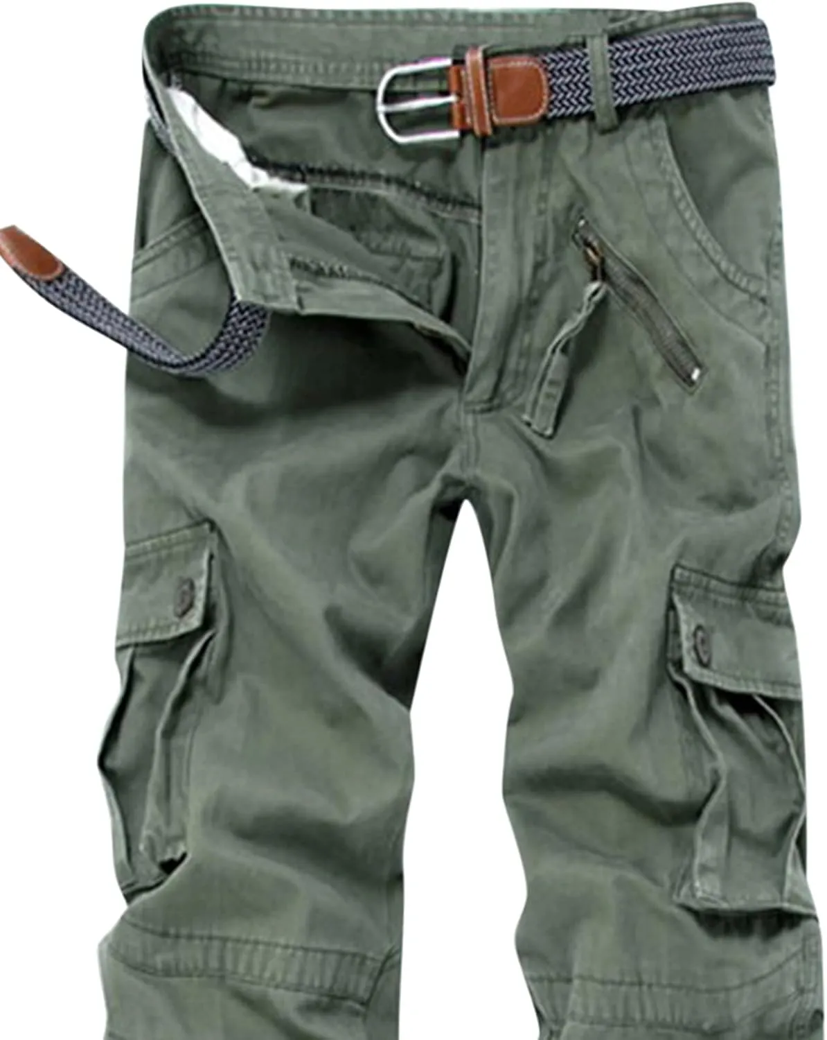 Muscularfit Black Cargo Pants Men Outdoor Fashion Buckle Zipper Solid Multi Pockets Loose Trousers Casual Sports Sweatpants