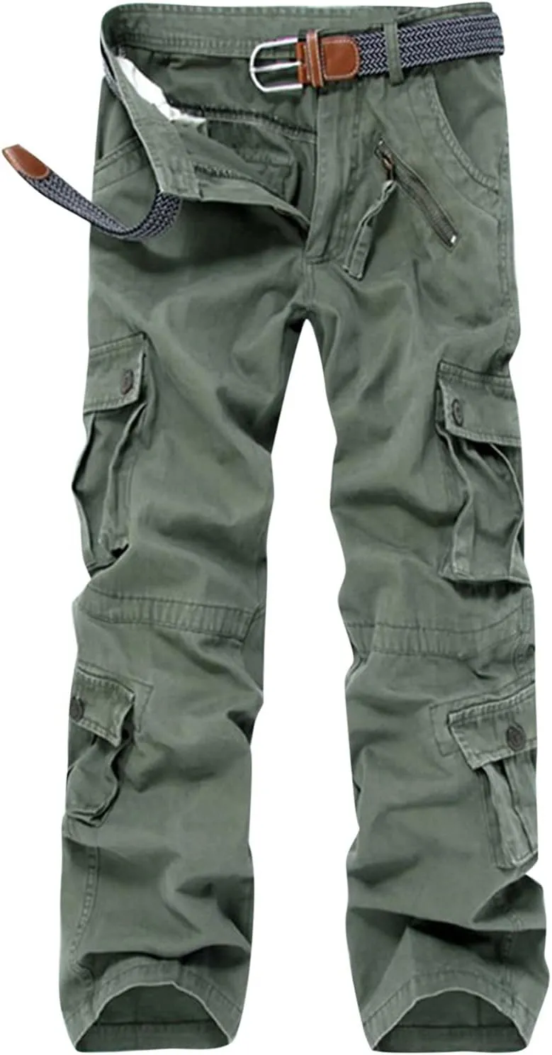 Muscularfit Black Cargo Pants Men Outdoor Fashion Buckle Zipper Solid Multi Pockets Loose Trousers Casual Sports Sweatpants