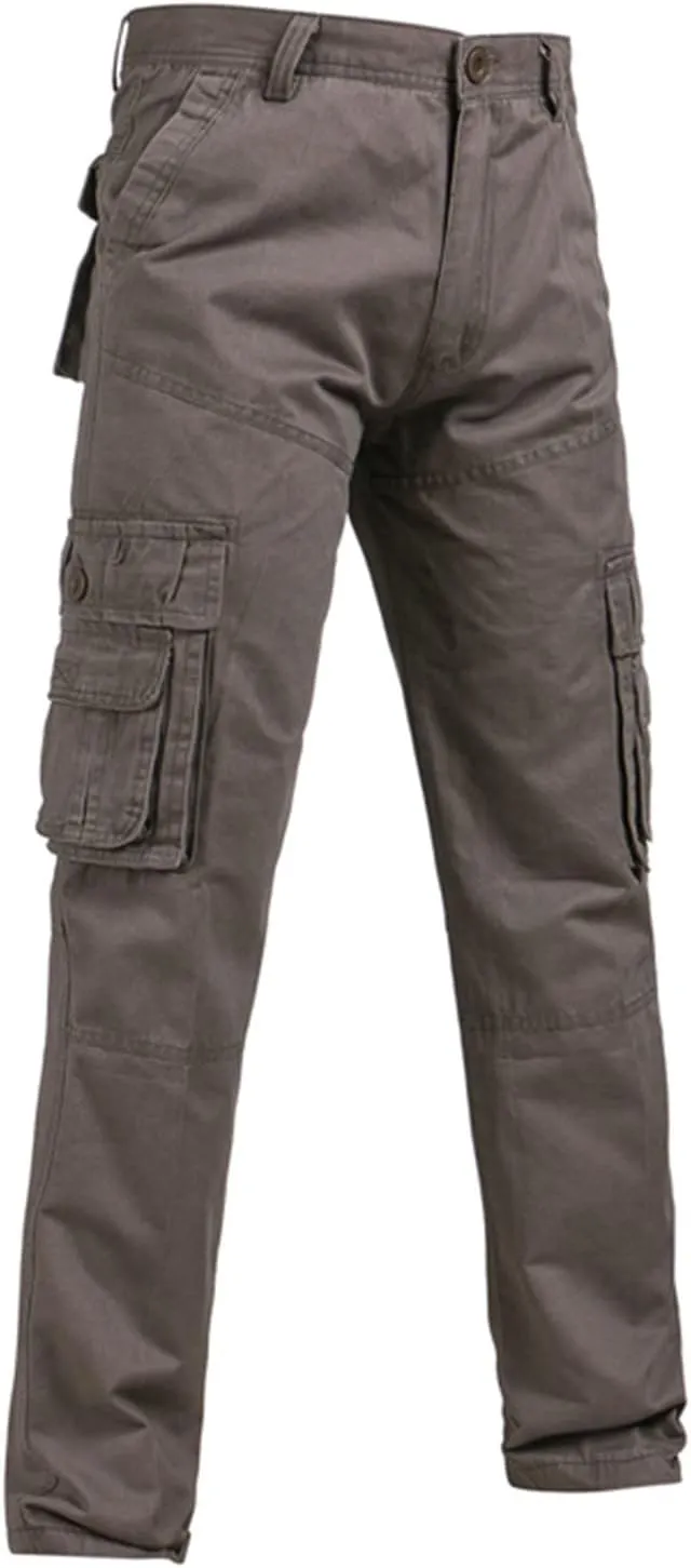 Muscularfit Men's Athletic Pants Cotton Buckle Zipper Solid Cargo Pants Multi Pockets Causal Jogger Yoga Athletic Sweatpants