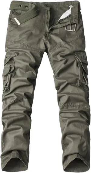 Muscularfit Men's Athletic Pants Cotton Buckle Zipper Solid Cargo Pants Multi Pockets Causal Jogger Yoga Athletic Sweatpants