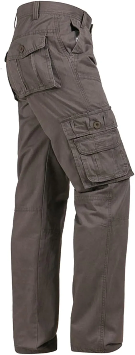 Muscularfit Men's Athletic Pants Cotton Buckle Zipper Solid Cargo Pants Multi Pockets Causal Jogger Yoga Athletic Sweatpants