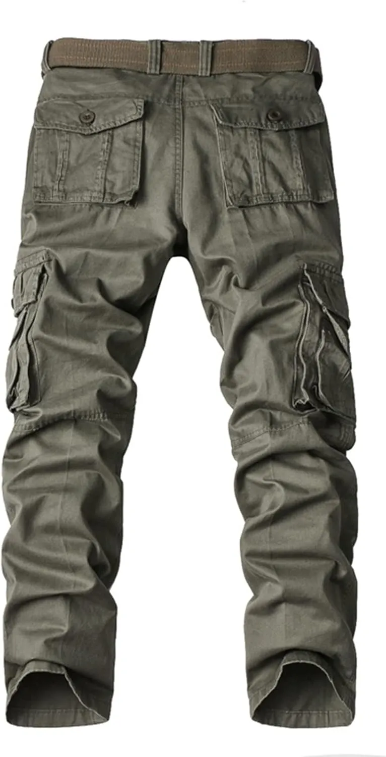 Muscularfit Men's Athletic Pants Cotton Buckle Zipper Solid Cargo Pants Multi Pockets Causal Jogger Yoga Athletic Sweatpants