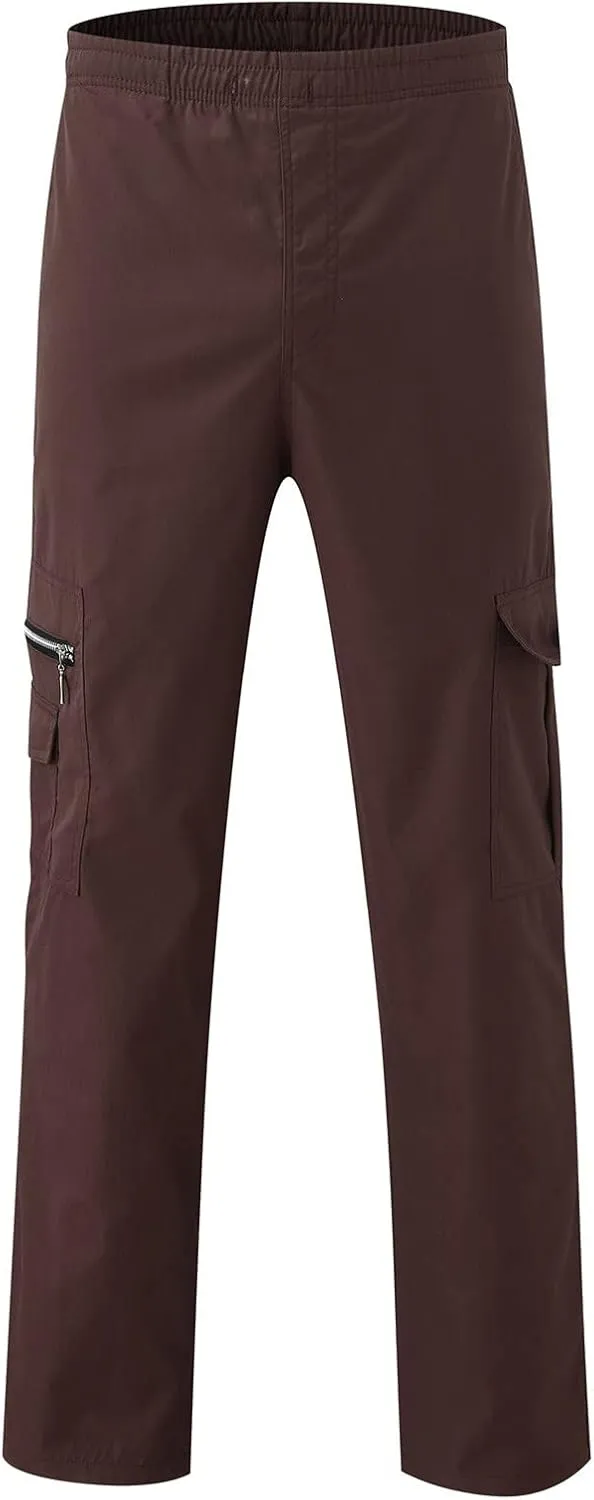 Muscularfit Mens Pants Drawstring Elastic Waist Quick Dry Solid Sport Cargo Pants Casual Loose Multi Pockets Sweatpants