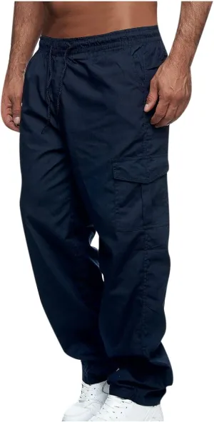 Muscularfit Mens Pants Drawstring Elastic Waist Quick Dry Solid Sport Cargo Pants Casual Loose Multi Pockets Sweatpants