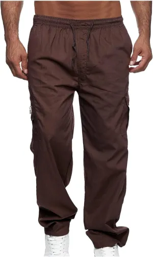 Muscularfit Mens Pants Drawstring Elastic Waist Quick Dry Solid Sport Cargo Pants Casual Loose Multi Pockets Sweatpants