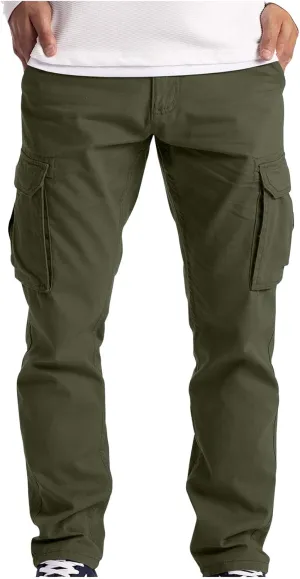 Muscularfit Sweatpants Men Fashion Work Utility Multi Pockets Solid Cargo Pants Casual Loose Buckle Zipper Straight Legs 2023