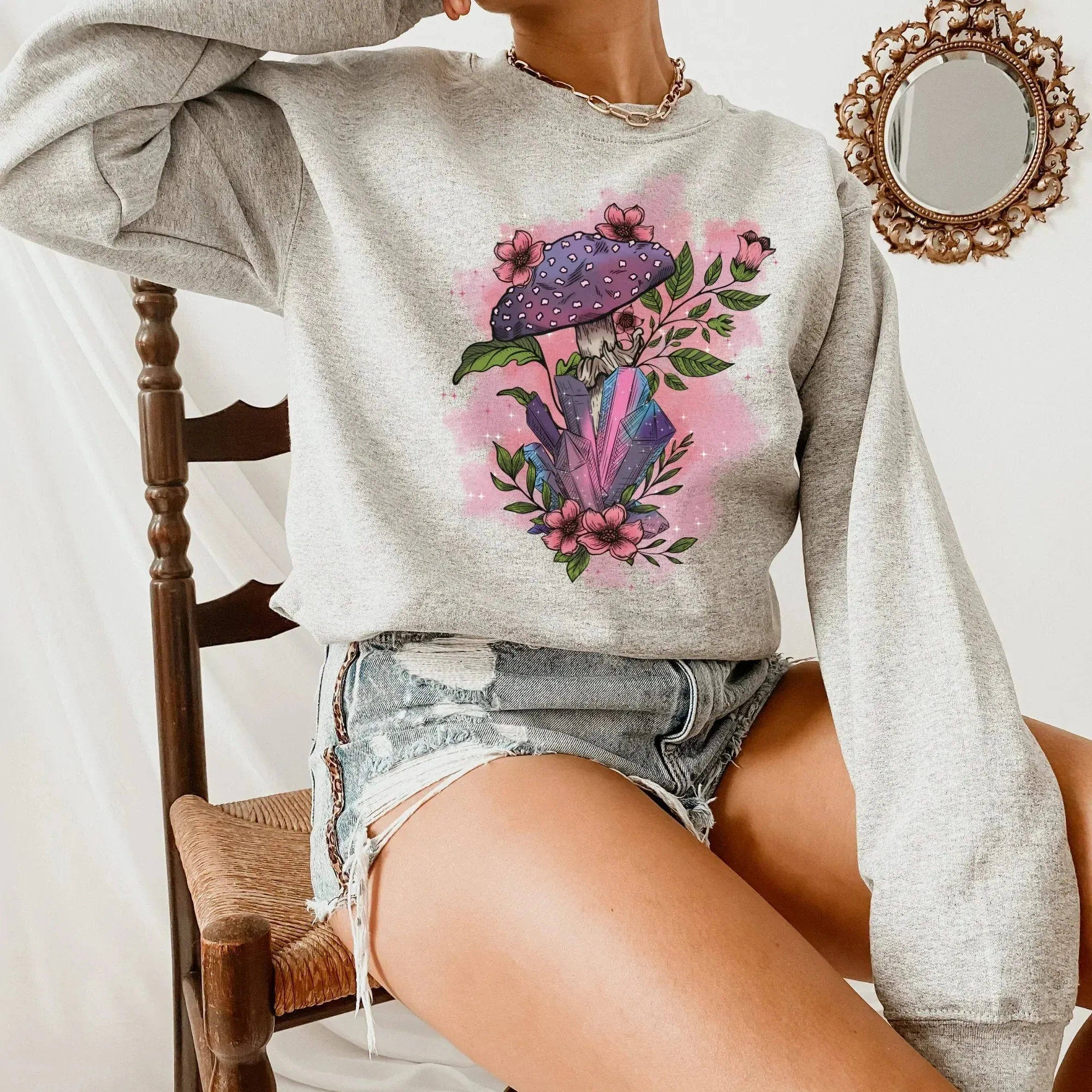Mushroom Hoodie, Mushroom Shirt, Magic Mushroom Sweater, Moon Sweatshirt, Celestial, Dark Academia, Goblincore Clothing, Pastel Goth Shirt