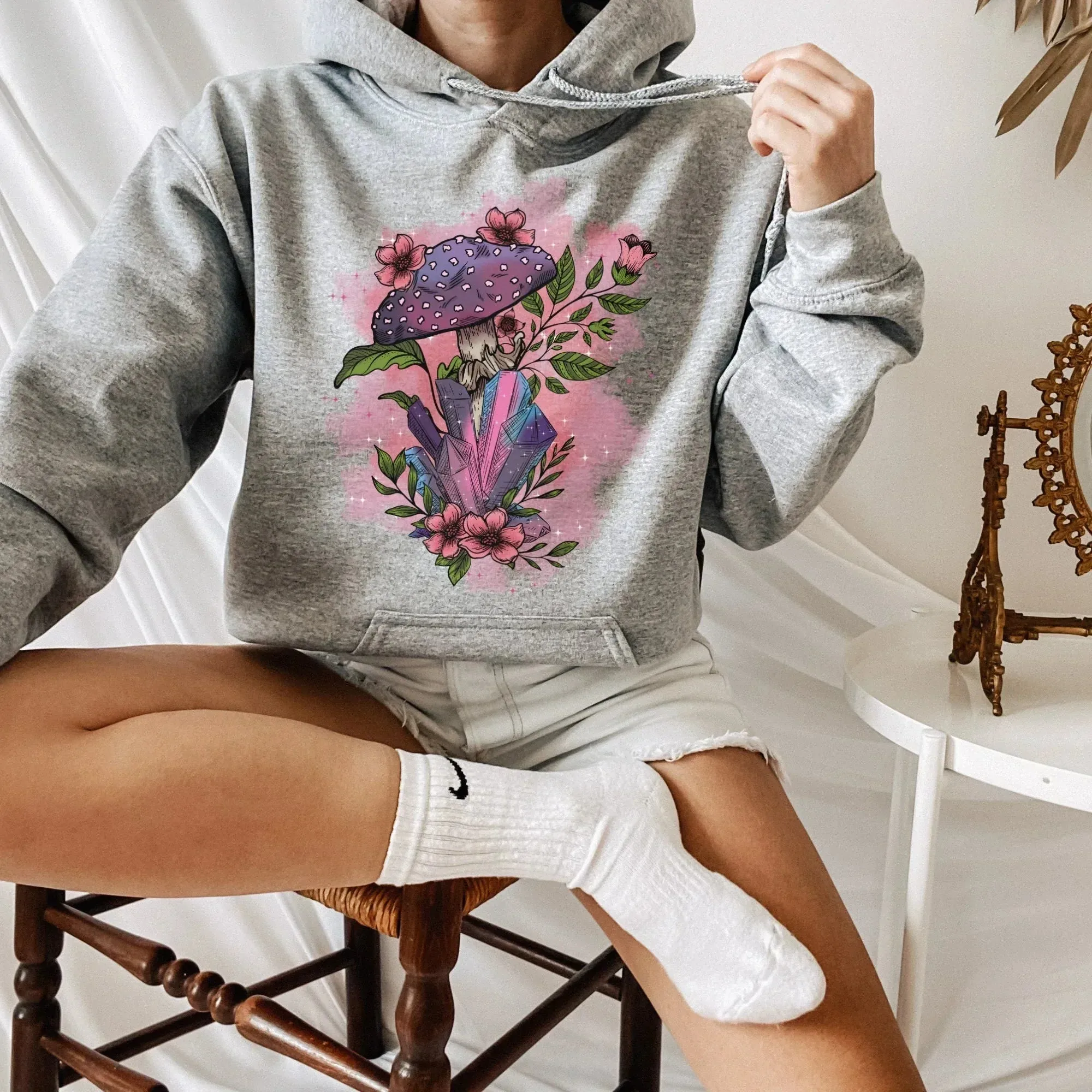 Mushroom Hoodie, Mushroom Shirt, Magic Mushroom Sweater, Moon Sweatshirt, Celestial, Dark Academia, Goblincore Clothing, Pastel Goth Shirt