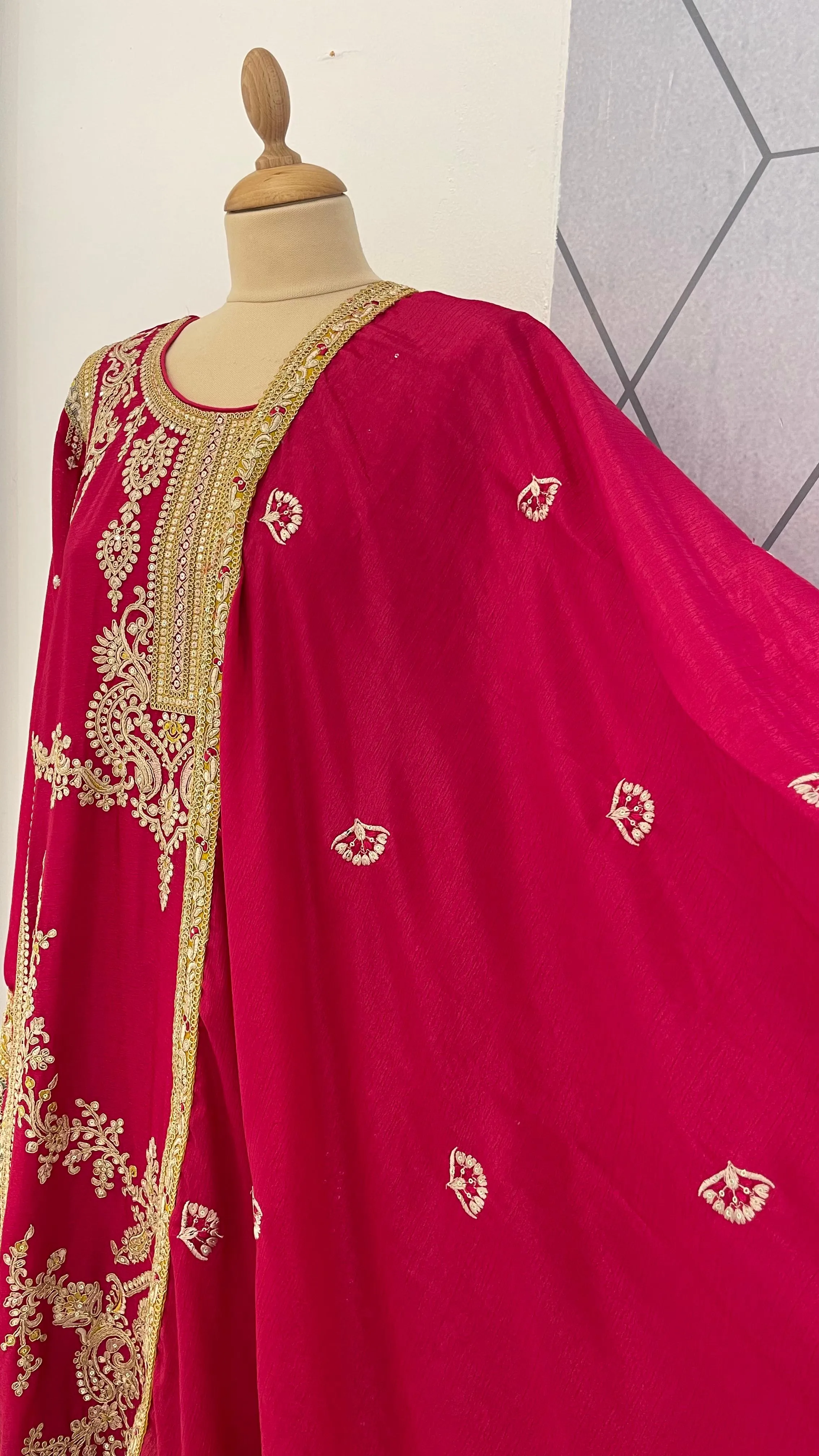 Navya Rani Pink with Gold Palazzo Sets (Ready to Wear)