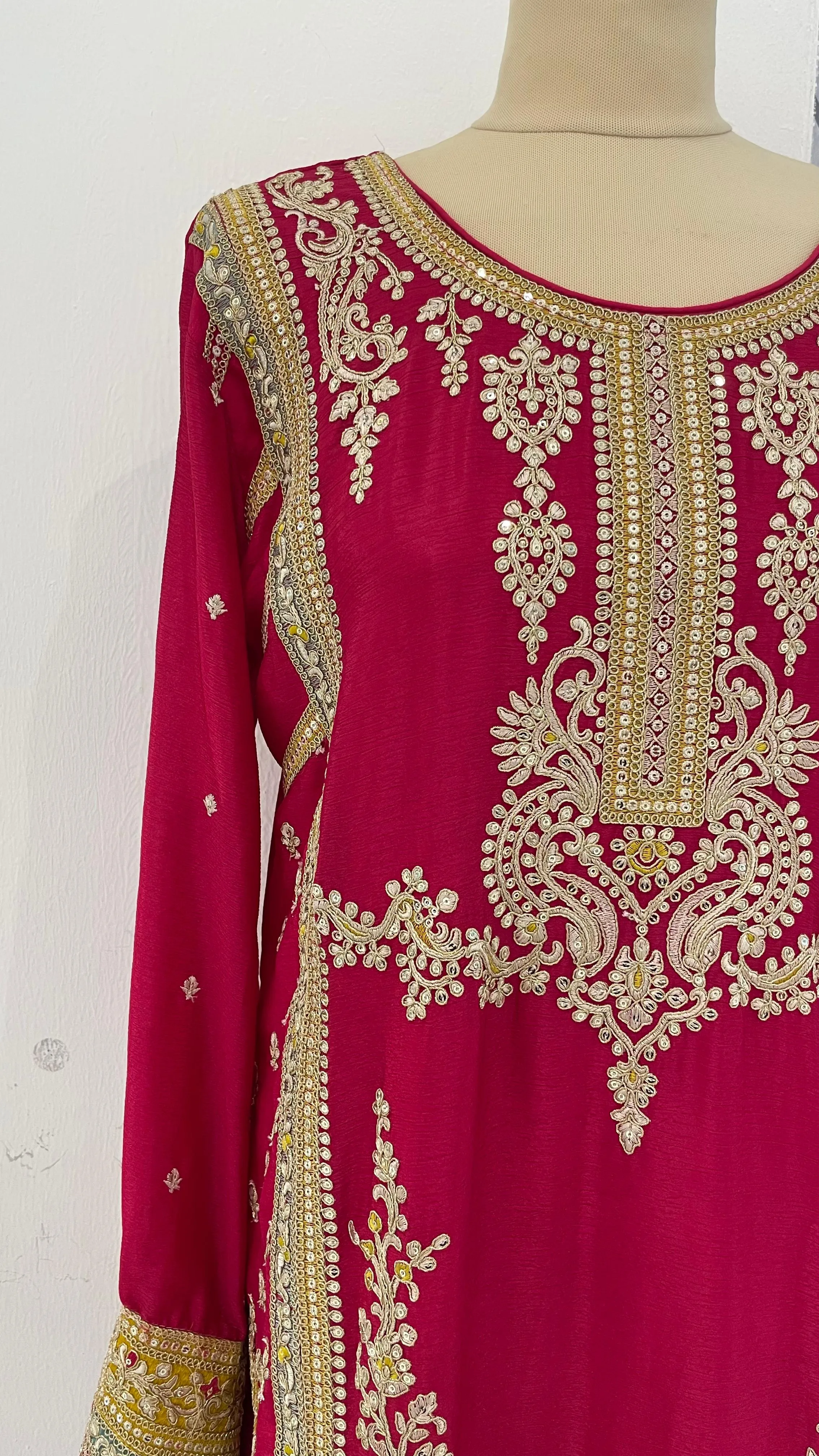 Navya Rani Pink with Gold Palazzo Sets (Ready to Wear)