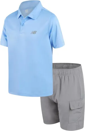 New Balance Boys' Athletic Shorts Set - 2 Piece Performance Short Sleeve Golf Polo Shirt and Active Shorts (Sizes: 8-12)
