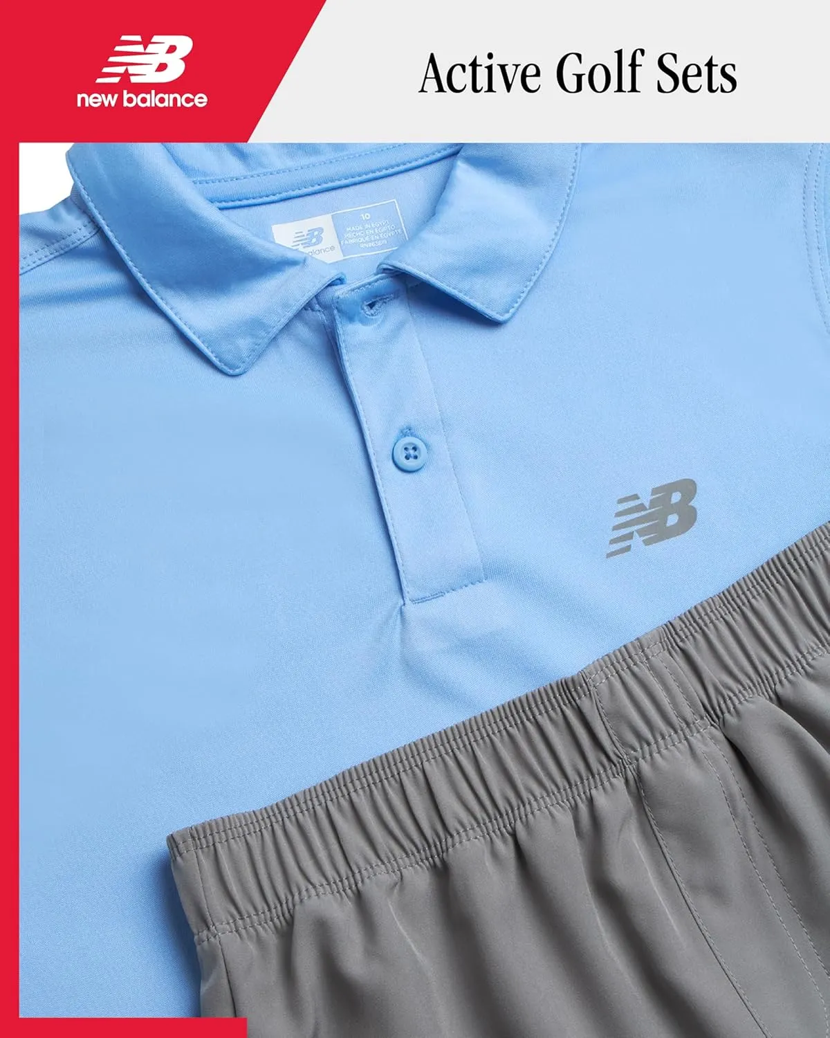 New Balance Boys' Athletic Shorts Set - 2 Piece Performance Short Sleeve Golf Polo Shirt and Active Shorts (Sizes: 8-12)