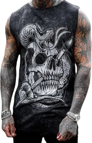 NINESTAR Men's Skull Graphic 3D Print Sleeveless Crewneck Shirt Quick Dry Sports Tank Tops