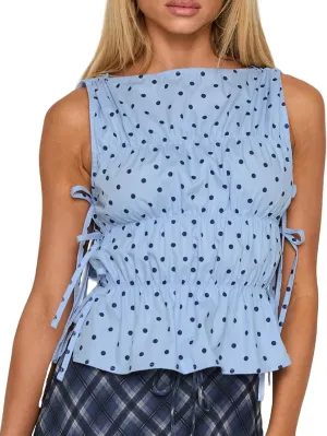 NUFIWI Women Cute Polka Dot Tank Top Boat Neck Smocked Going Out Y2k Tops Slim Fit Sleeveless Summer Shirts Streetwear