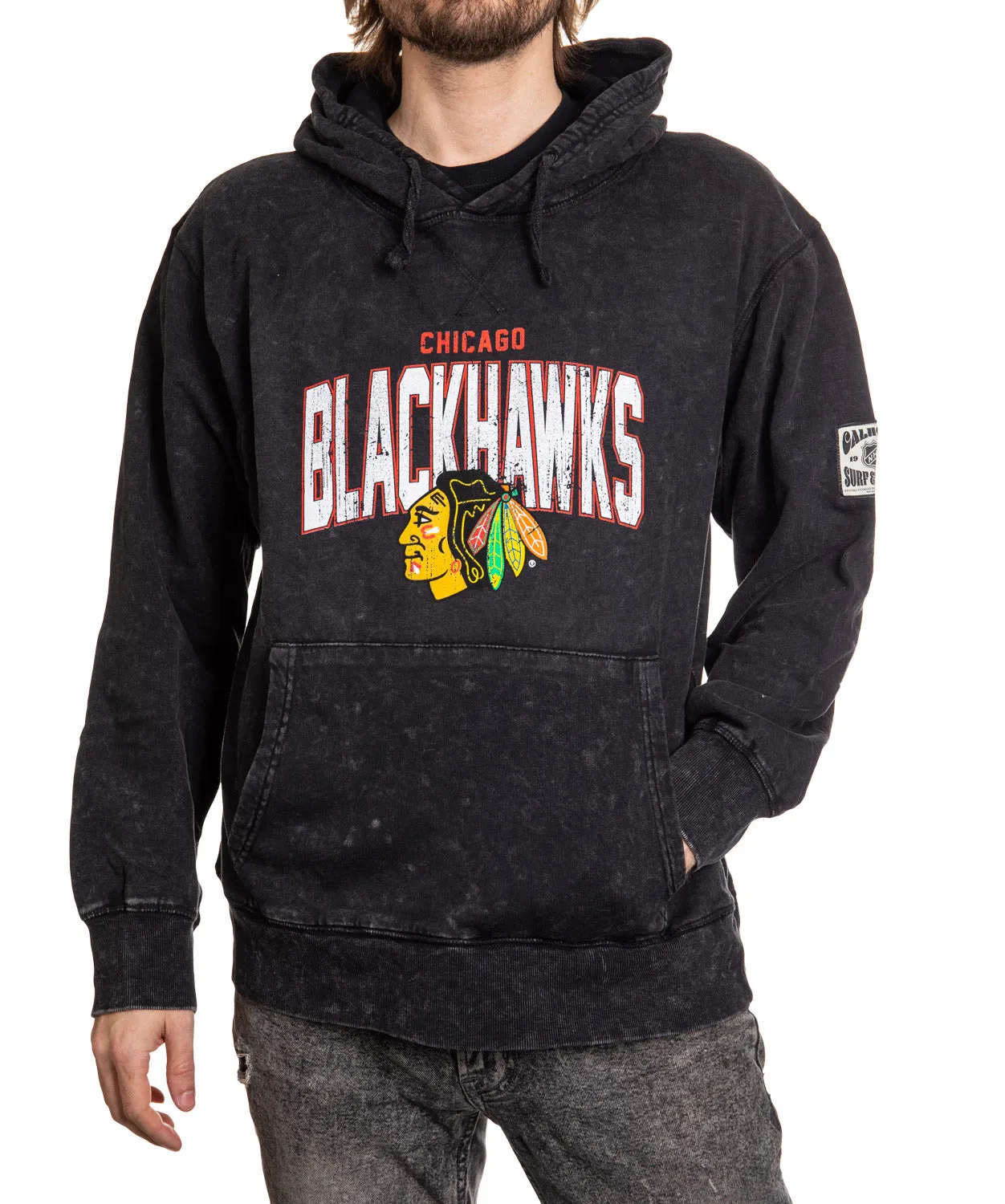 Official NHL licensed Chicago Blackhawks Unisex Acid Wash Hoodie