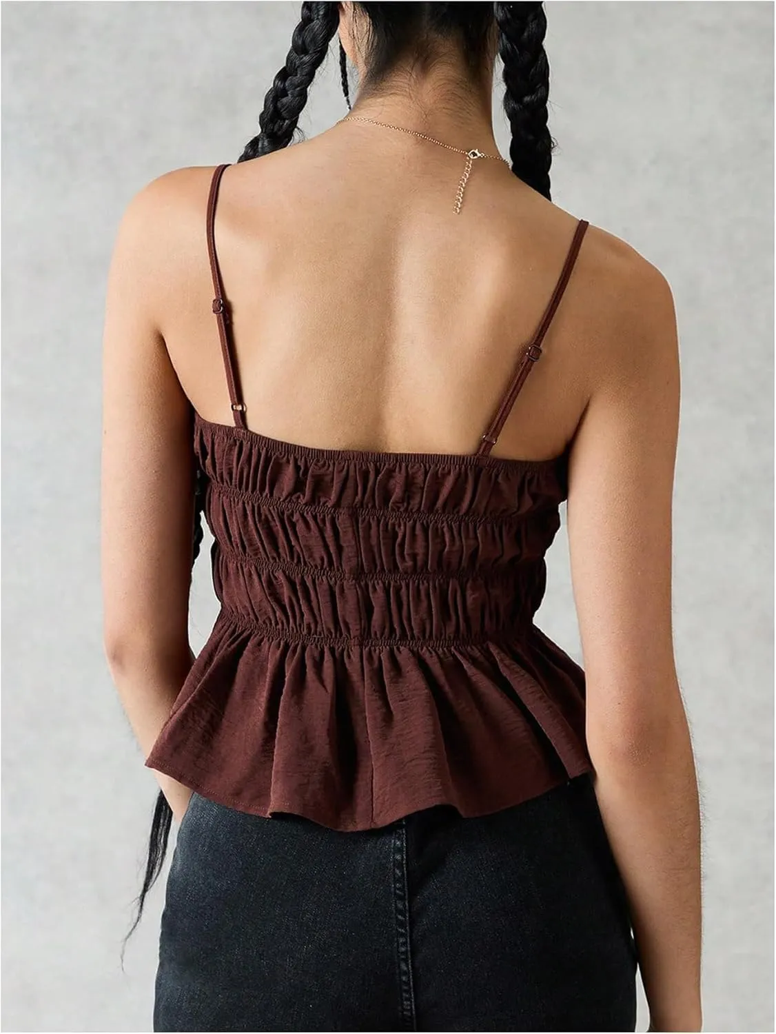 OYOANGLE Women's Boho Floral Embroidery Tie Front Cami Top Shirred Ruched Ruffle Camisole Tops