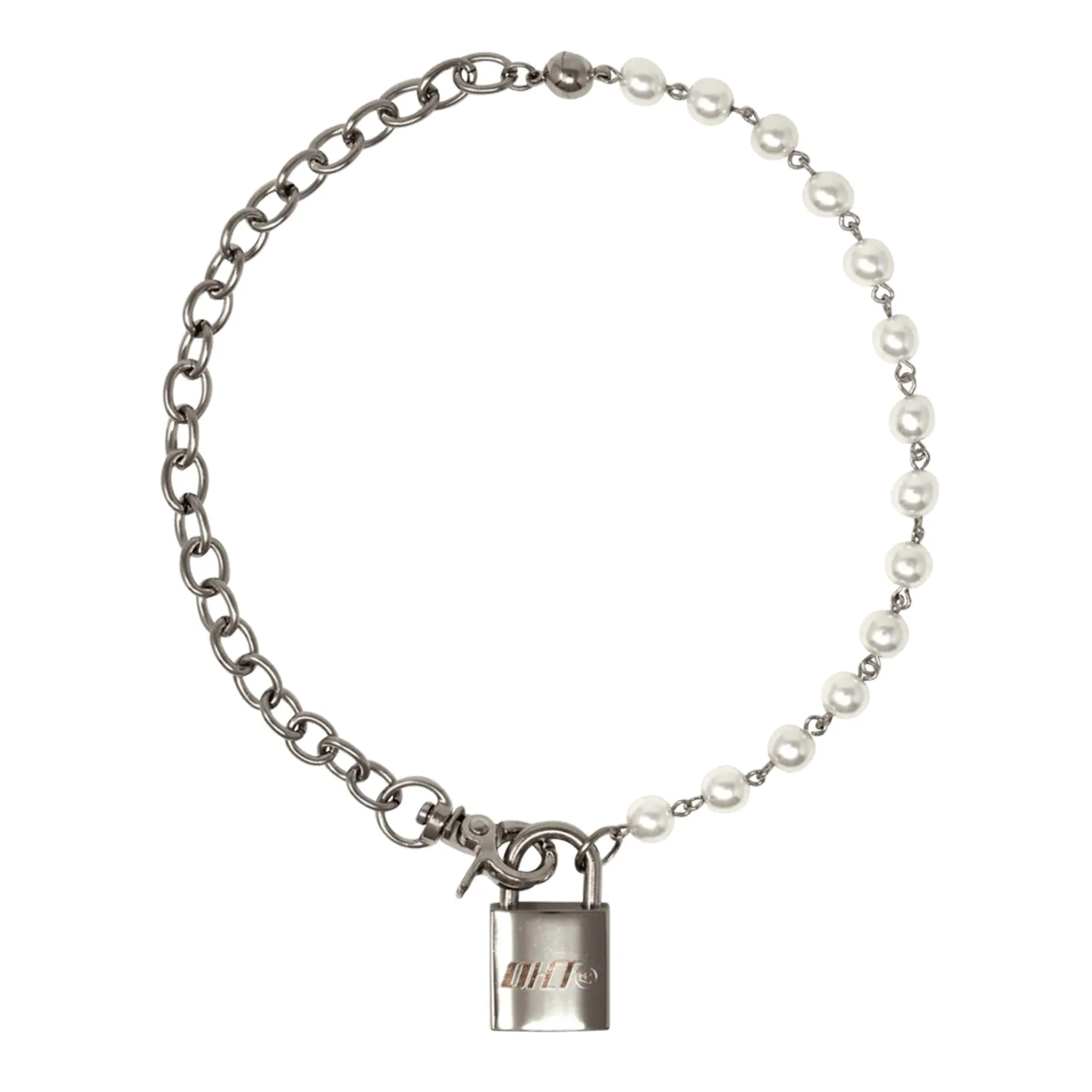 PADLOCK MIXED CHAIN NECKLACE / SILVER