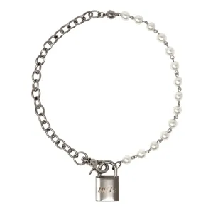 PADLOCK MIXED CHAIN NECKLACE / SILVER