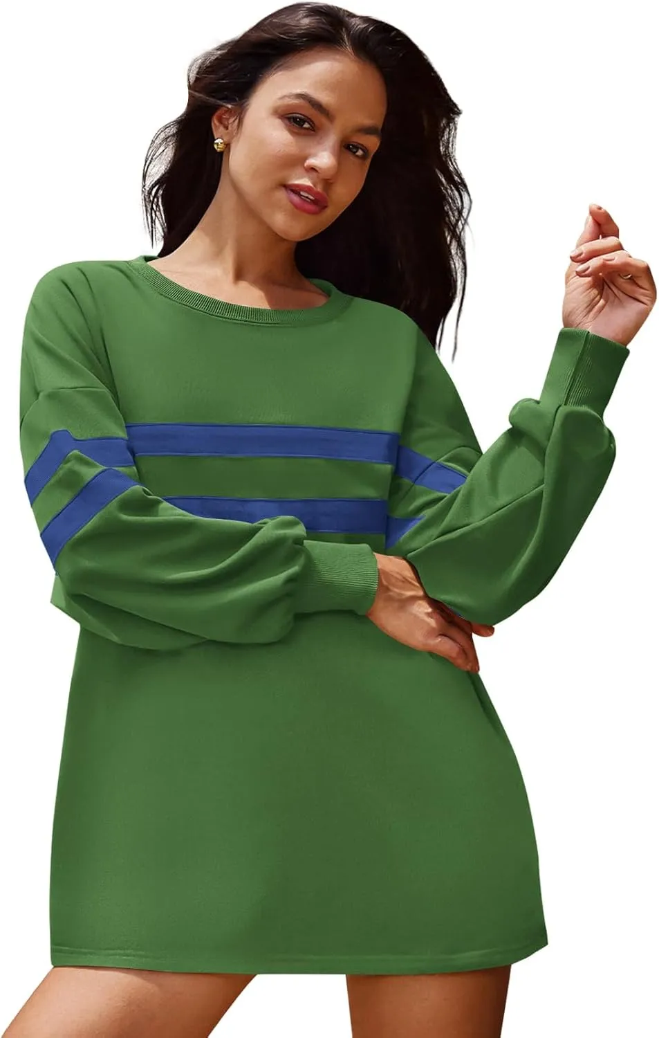 Panadila Womens Oversized Crewneck Sweatshirt Striped Pullover Long Sleeve Tunic Tops to Wear with Leggings