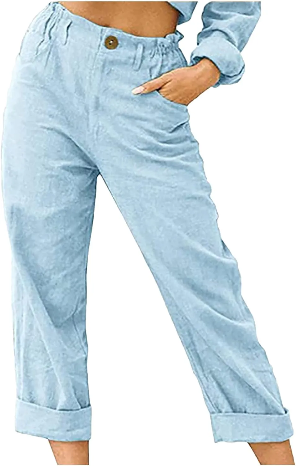Peasant Pants for Women Summer Beach Cotton Linen Capris 3/4 Sweatpants Yoga Pant Elastic Waist Cropped Lounge Slacks