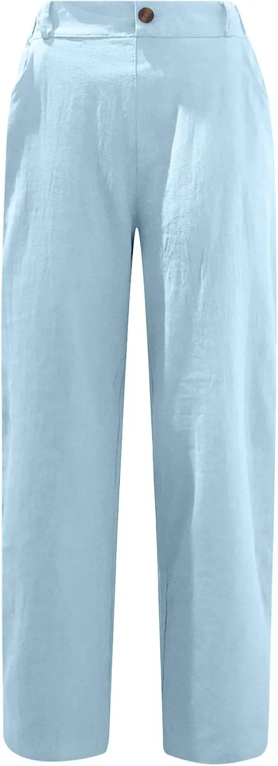 Peasant Pants for Women Summer Beach Cotton Linen Capris 3/4 Sweatpants Yoga Pant Elastic Waist Cropped Lounge Slacks