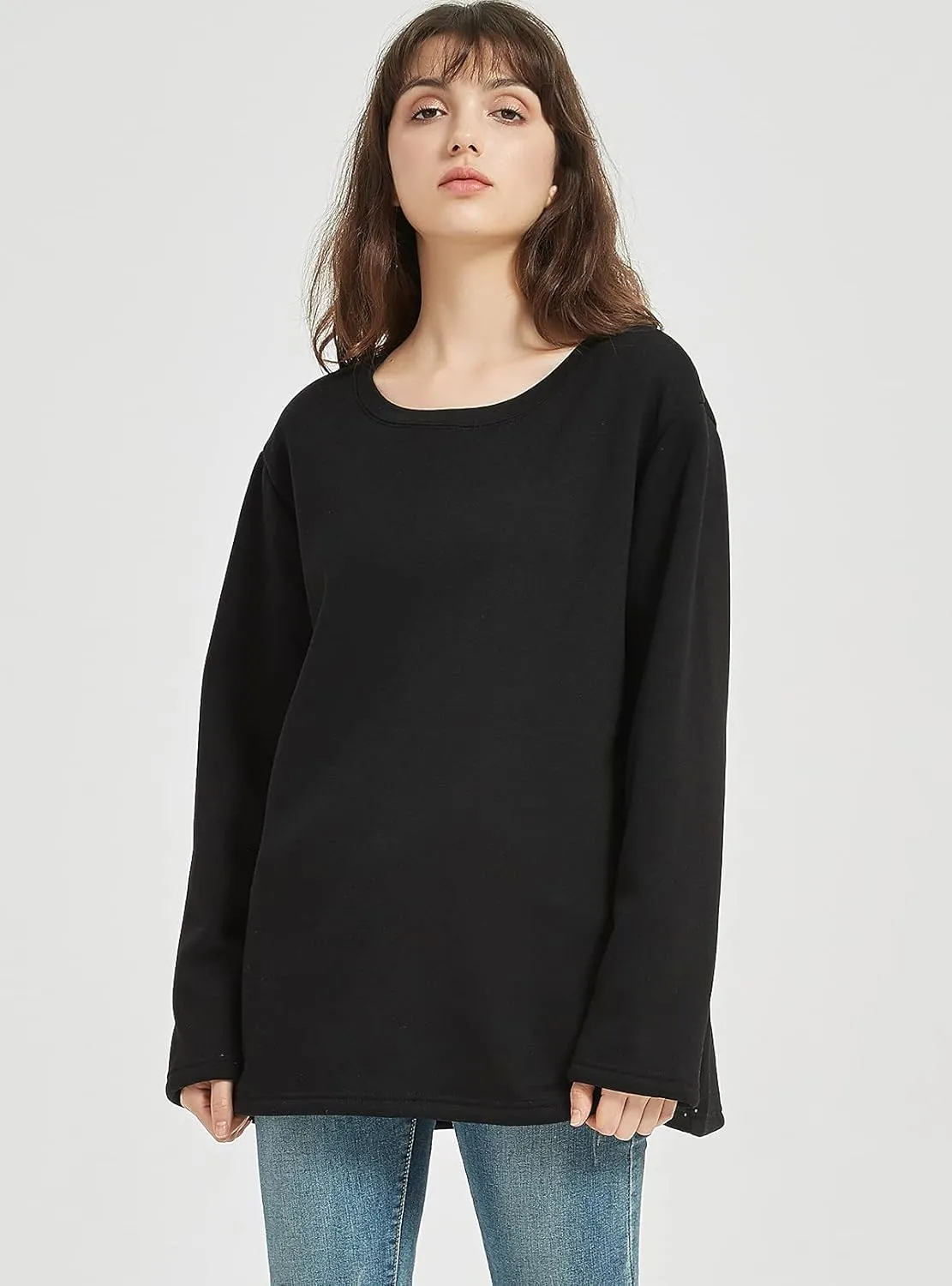 PEHMEA Women's Winter Warm Sherpa Lined Fleece Sweatshirt Crewneck Sport Pullover Loungewear Tops
