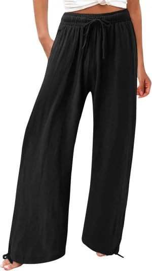 Petite Linen Pants Capri Summer Palazzo Wide Leg Linen Pant Women's Cotton Trousers Suits