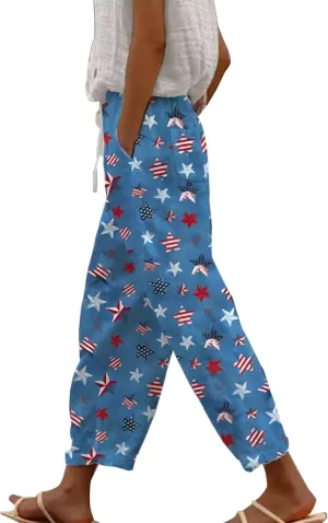 Petite Linen Pants for Women Sleeve Independence Day American Flag Print Family Print Pants Petite Linen Pants for