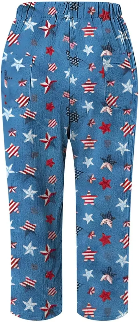 Petite Linen Pants for Women Sleeve Independence Day American Flag Print Family Print Pants Petite Linen Pants for