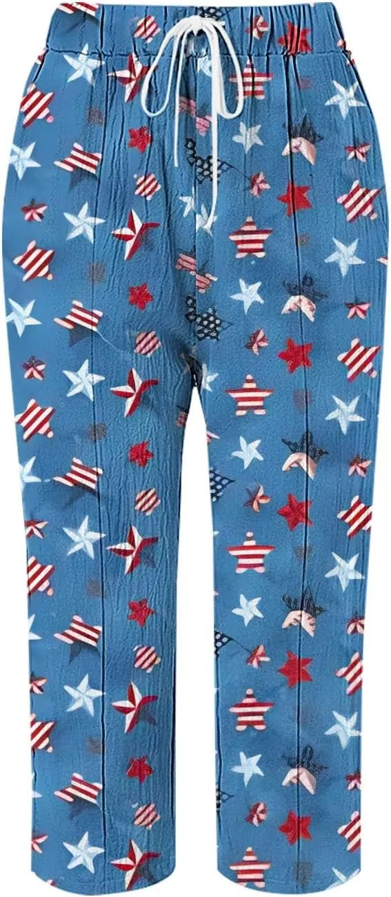 Petite Linen Pants for Women Sleeve Independence Day American Flag Print Family Print Pants Petite Linen Pants for