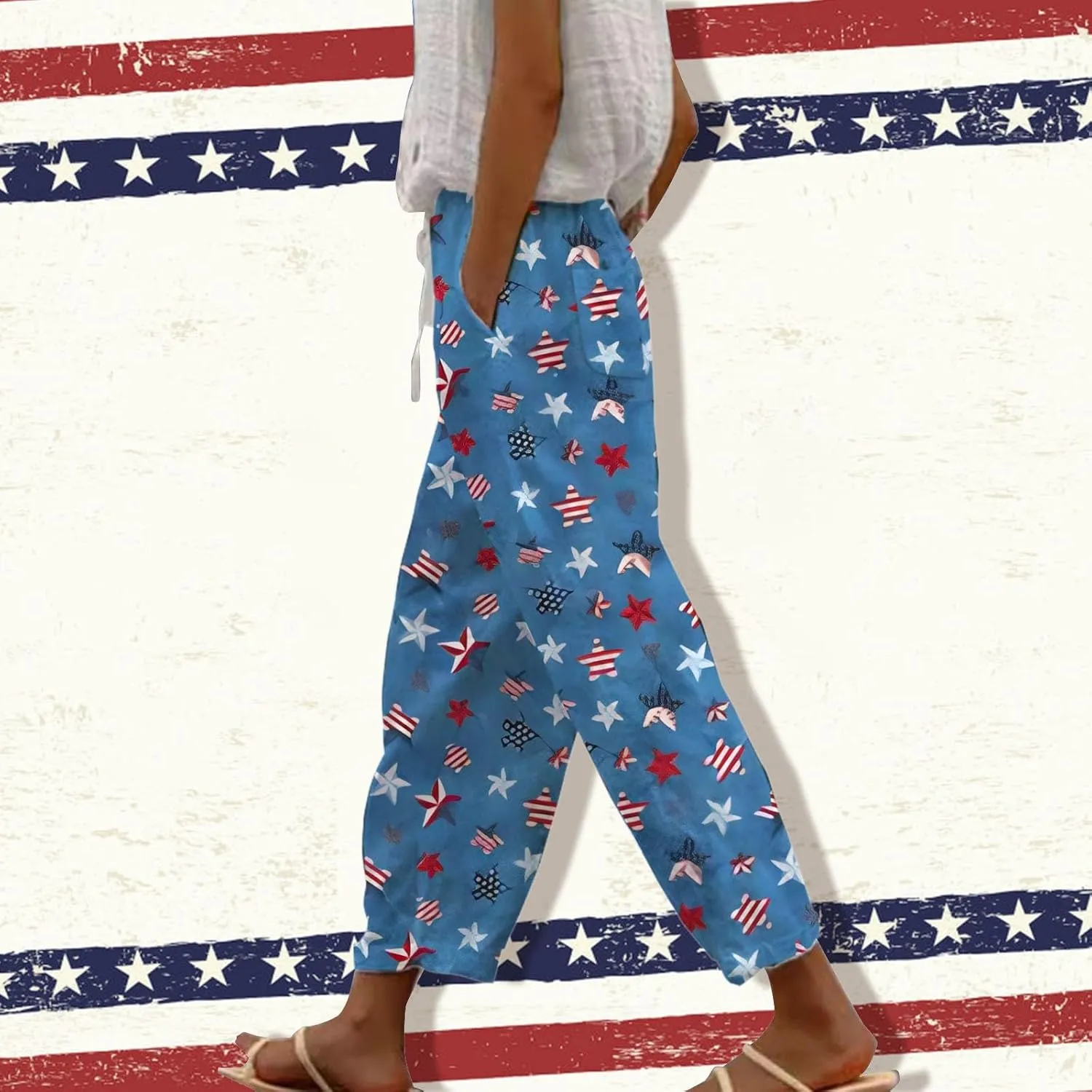 Petite Linen Pants for Women Sleeve Independence Day American Flag Print Family Print Pants Petite Linen Pants for