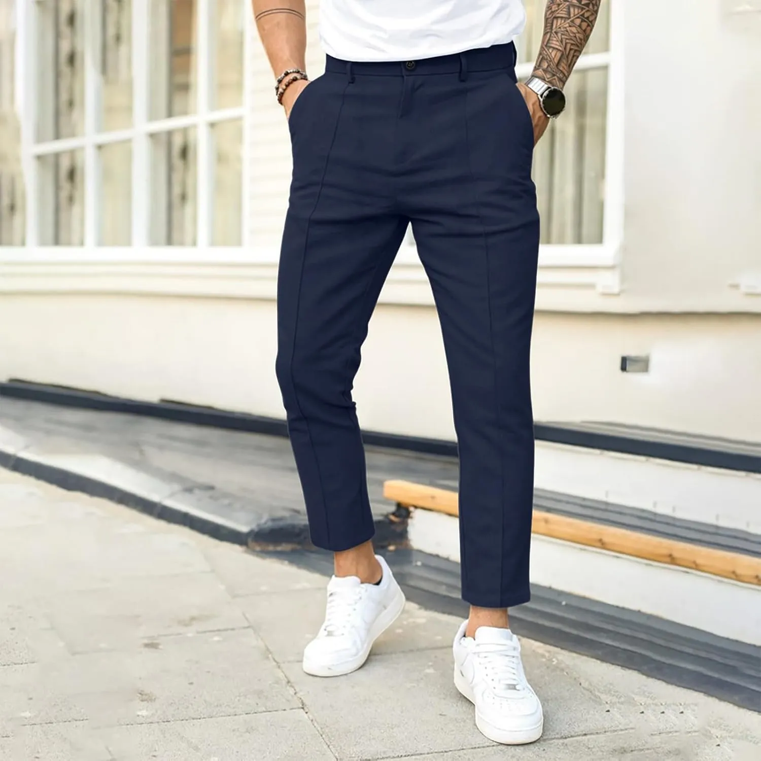 Plaid Dress Pants for Men Slim Fit Dress Pants Stretch Regular Fit Business Casual Fashion Golf Pencil Chinos Pants