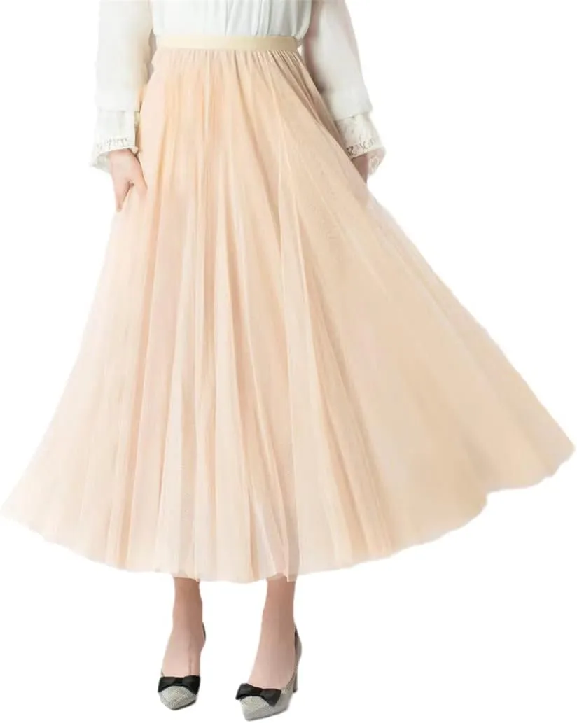 Pleated Skirt Sexy Midi Tulle Skirt High Waist Full Lining Adult Tutu