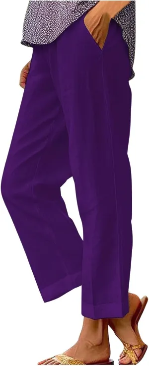 Plus Size Linen Pants Spring Curvy Pants for Women Casual Womens Lightweight Pants for Summer