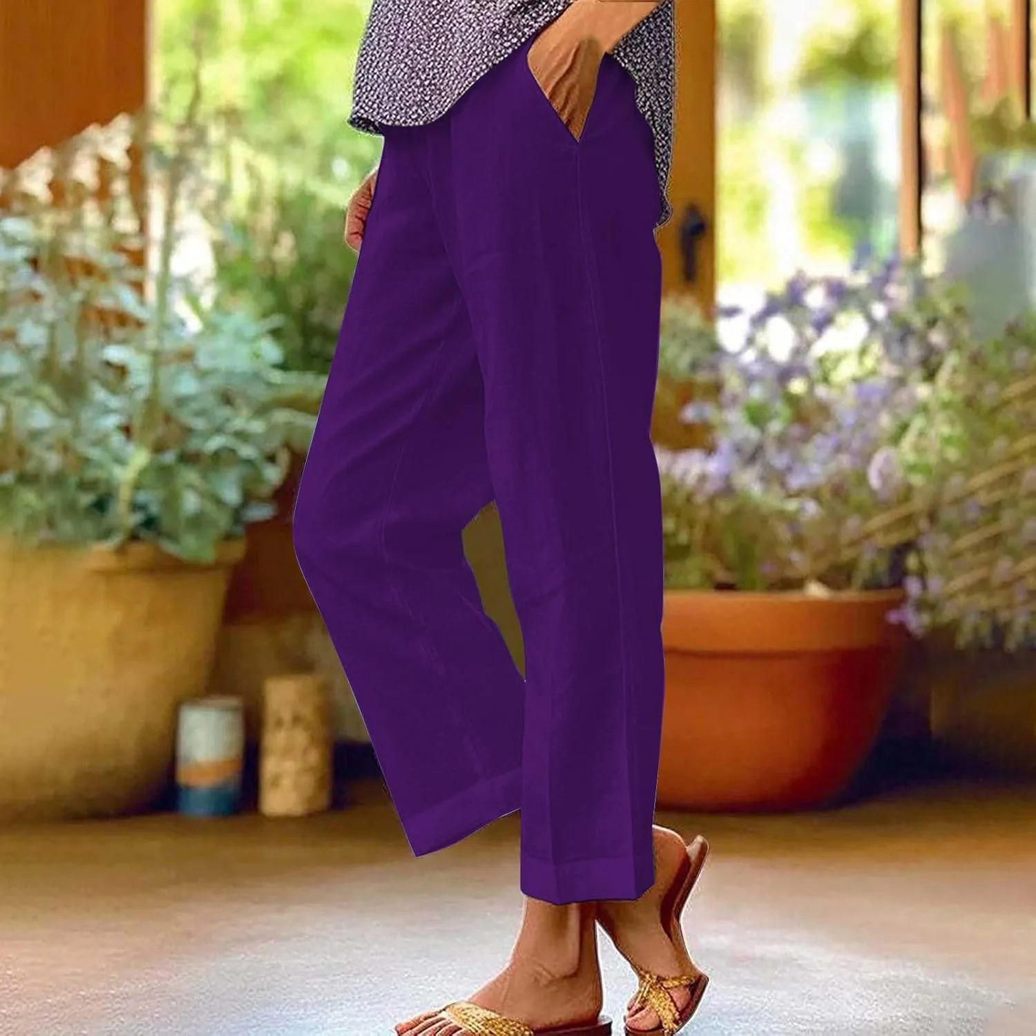Plus Size Linen Pants Spring Curvy Pants for Women Casual Womens Lightweight Pants for Summer