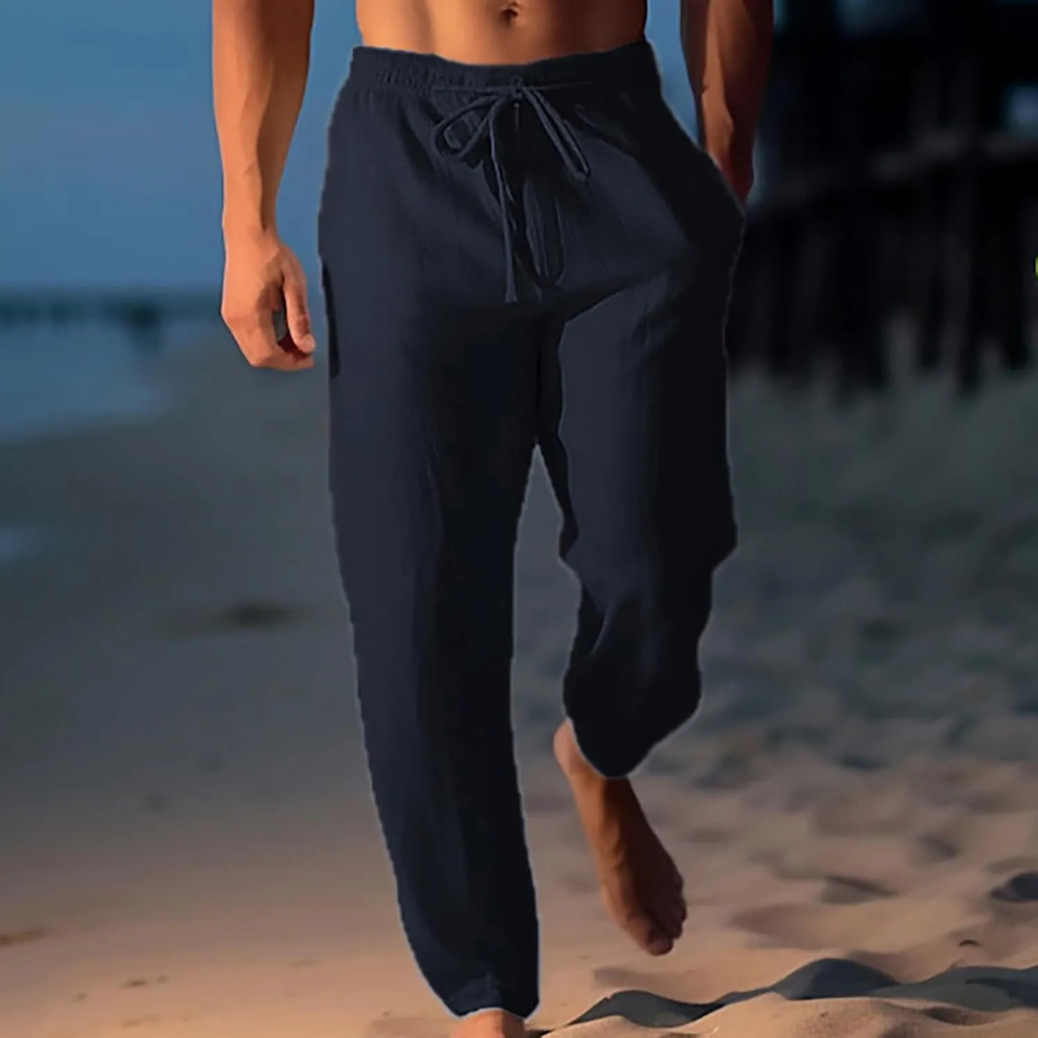Plus Size Pants for Mens Elastic Waist Casual Pants Solid High Waist Pants Wide Leg Trousers Lightweight Loose Pant
