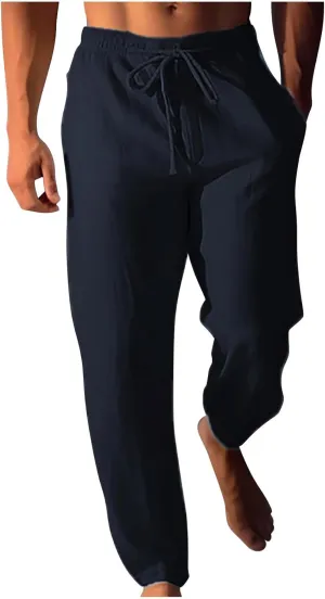 Plus Size Pants for Mens Elastic Waist Casual Pants Solid High Waist Pants Wide Leg Trousers Lightweight Loose Pant