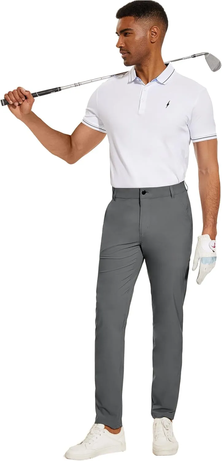 PULI Golf Pants Men Stretch Slim Fit Lightweight Waterproof Dress Casual Hiking Work Pants with Pockets
